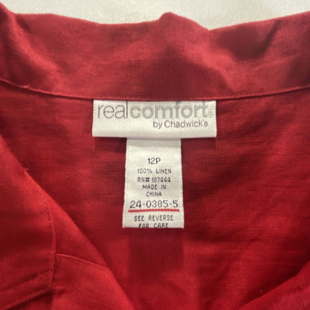 VTG Chadwicks Red Linen Jacket 12P Petite Studded Snap Front Pockets - Picture 3 of 10